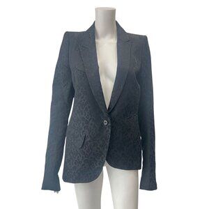 Ikram Black Satin Leopard Print Blazer Asymmetric Jacket size 6